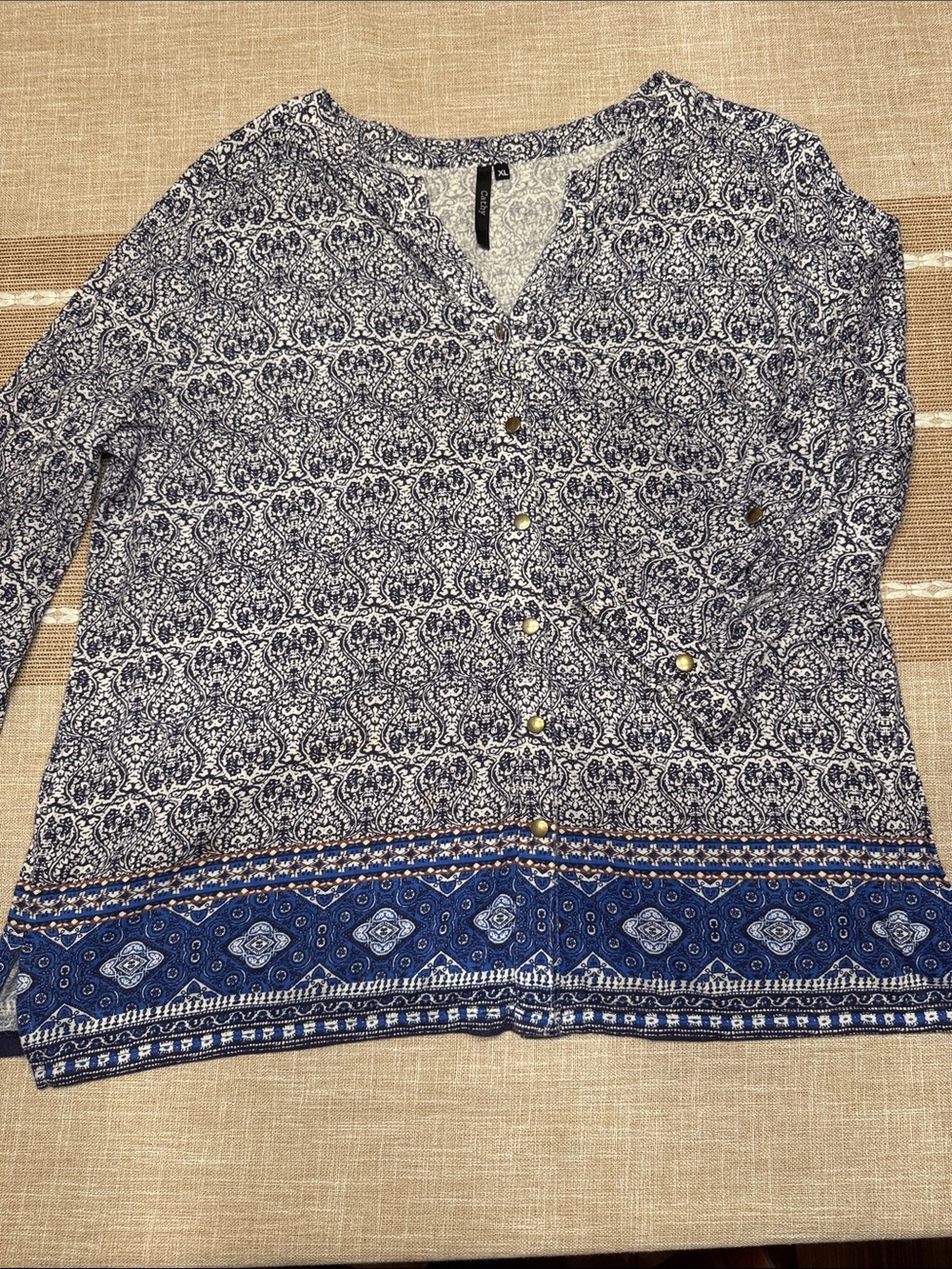 Womens Navy and White Printed Cathy Top